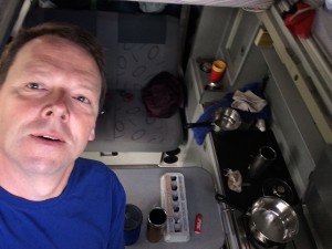 Breakfast selfie in the Eurovan